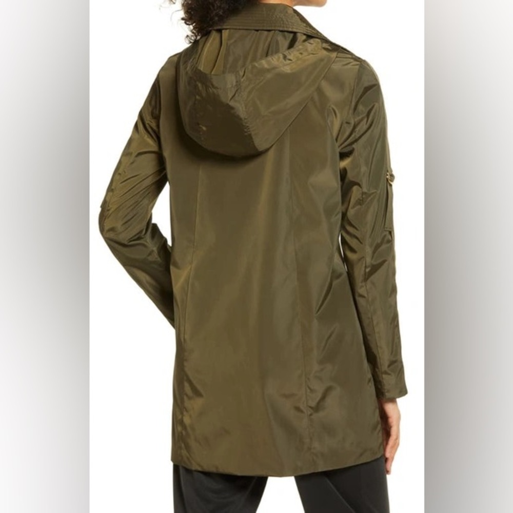 Via Spiga Packable Water Repellant Hooded Raincoat Olive Green Size XS - Picture 3 of 9